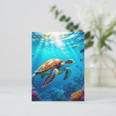 Sea Turtle Vibrant Colorful Underwater Scene Briefkaart (Staand voorkant)