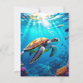 Sea Turtle Vibrant Colorful Underwater Scene Briefkaart