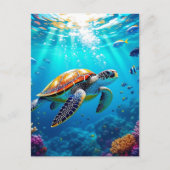 Sea Turtle Vibrant Colorful Underwater Scene Briefkaart (Voorkant)