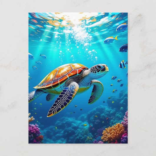 Sea Turtle Vibrant Colorful Underwater Scene Briefkaart (Voorkant)