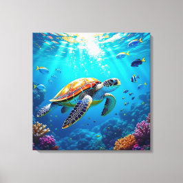 Sea Turtle Vibrant Colorful Underwater Scene Canvas Afdruk