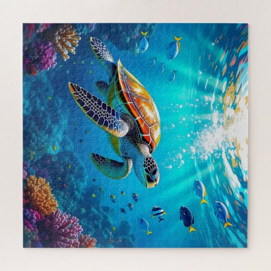 Sea Turtle Vibrant Colorful Underwater Scene Legpuzzel (Horizontaal)