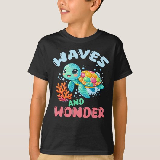 Sea Turtle Waves and Wonder Kids T-shirt (Voorkant)