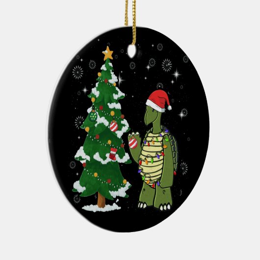 Sea Turtle Wearing Santa Hat Merry Christmas Keramisch Ornament (Rechts)