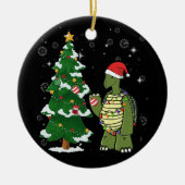 Sea Turtle Wearing Santa Hat Merry Christmas Keramisch Ornament (Voorkant)