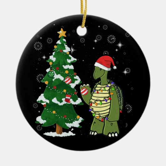 Sea Turtle Wearing Santa Hat Merry Christmas Keramisch Ornament (Voorkant)