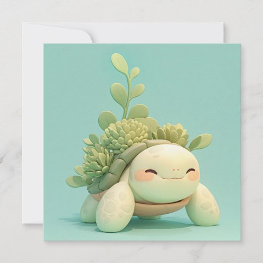 Sea Turtle with Green Succulent Garden Postcard (Voorkant)