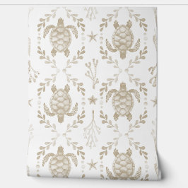 Sea Turtles and Starfish Coastal Beige Watercolor  Behang