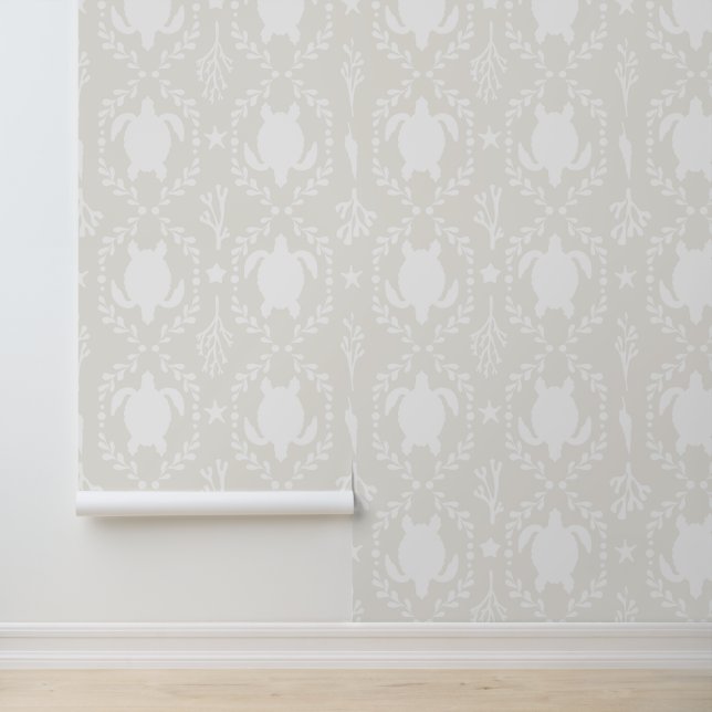 Sea Turtles and Starfish Coastal in Light Beige Behang (Applicatie)