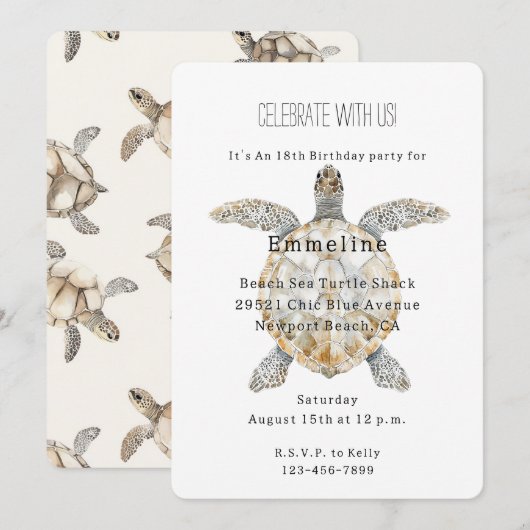 Sea Turtles Birthday Kaart (Voorkant / Achterkant)