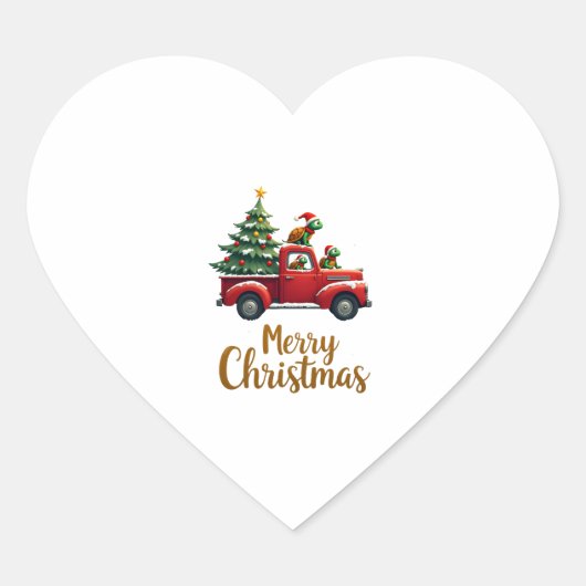 Sea Turtles Driving Christmas Tree Truck Turtle Ch Hart Sticker (Voorkant)