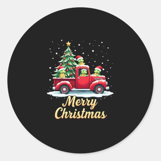 Sea Turtles Driving Christmas Tree Truck Turtle Ch Ronde Sticker (Voorkant)