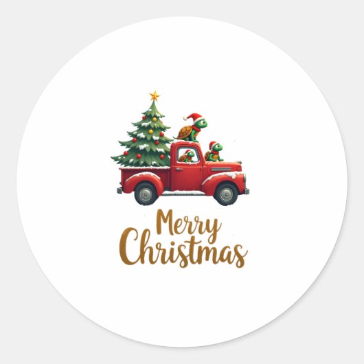 Sea Turtles Driving Christmas Tree Truck Turtle Ch Ronde Sticker (Voorkant)