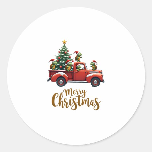 Sea Turtles Driving Christmas Tree Truck Turtle Ch Ronde Sticker (Voorkant)