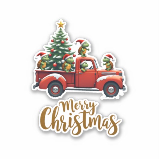 Sea Turtles Driving Christmas Tree Truck Turtle Ch Sticker (Voorkant)