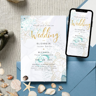 Sea Turtles Ocean Life Beach Teal Wedding Kaart