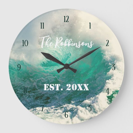 Sea wave personalized family name large clock grote klok (Voorkant)