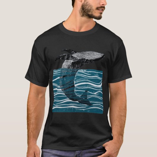 sea whale jump whale in blue waves funny gift t-shirt (Voorkant)