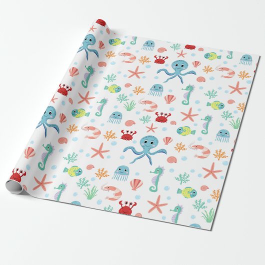Sea World patroon Cadeaupapier (Uitgerold)