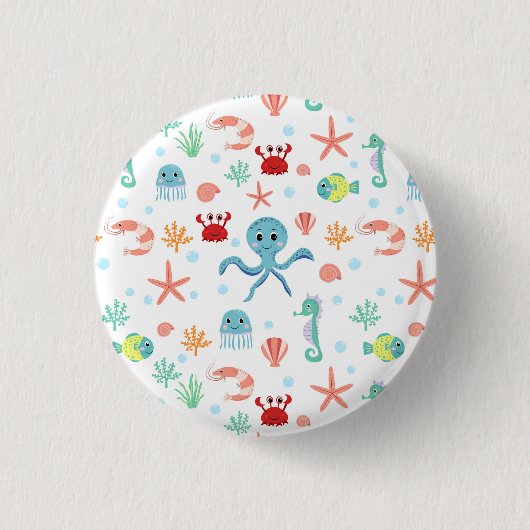 Sea World patroon Ronde Button 3,2 Cm (Voorkant)
