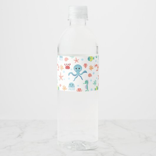 Sea World-patroon Waterfles Etiket (Voorkant)