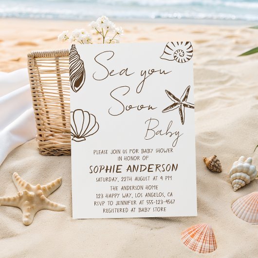 Sea You Soon Baby Boho Coastal Baby Shower Kaart