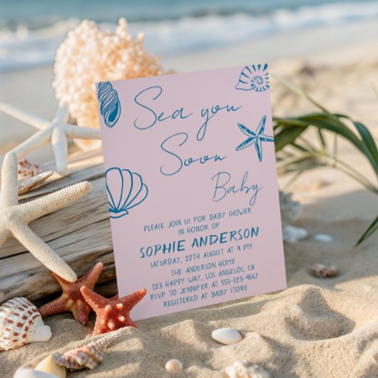 Sea You Soon Baby Coastal Seashell Baby Shower Kaart