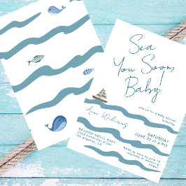Sea You Soon Baby Nautical Waves Blue Boy Shower Kaart