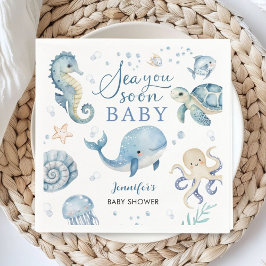 Sea You Soon Baby Shower Boy Blue Ocean Paper Servet