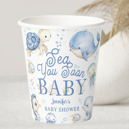 Sea You Soon Baby Shower Boy Blue Ocean Papieren Bekers
