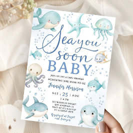 Sea You Soon Baby Shower Boy Blue Teal Ocean Kaart