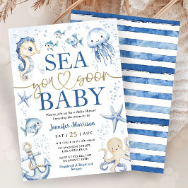 Sea You Soon Baby Shower Boy Navy Blue Ocean Kaart