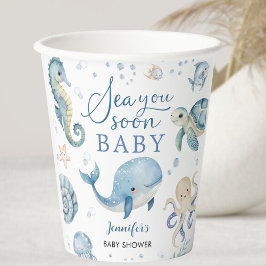 Sea You Soon Baby Shower Jongen Blauwe Oceaan Papieren Bekers