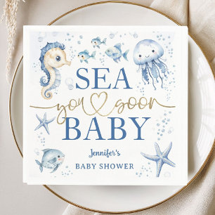 Sea You Soon Baby Shower Jongen Navy Blauwe Oceaan Servet