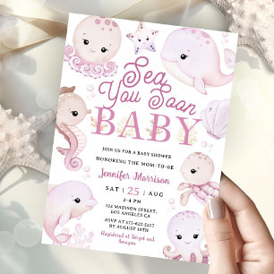 Sea You Soon Baby Shower Meisje Roze Oceaan  Kaart