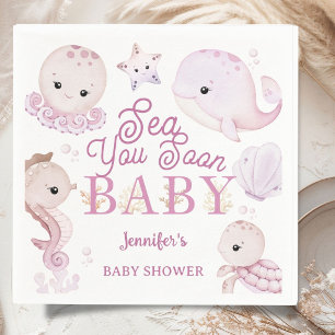 Sea You Soon Baby Shower Meisje Roze Oceaan  Servet