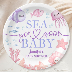 Sea You Soon Baby Shower Meisje Roze Oceandieren Papieren Bordje