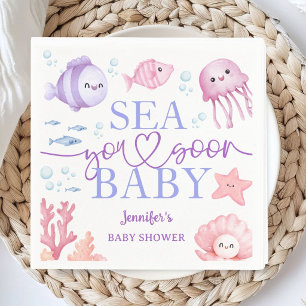 Sea You Soon Baby Shower Meisje Roze Oceandieren Servet