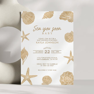 Sea You Soon Baby Shower Minimalist Boho Zeeschelp Kaart