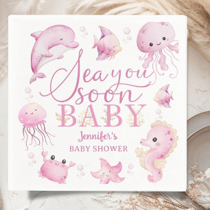 Sea You Soon Baby Shower Roze Oceaan Meisje Servet