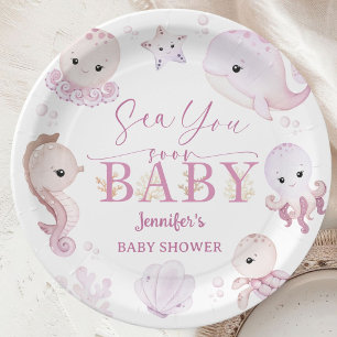 Sea You Soon Baby Shower Roze Oceaan Papier Papieren Bordje