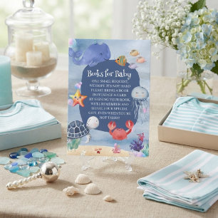 Sea You Soon blauwe jongen waterverf zeedieren Informatiekaartje
