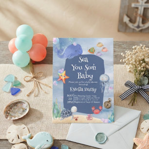 Sea You Soon blauwe Oceaan Dieren Baby Shower Kaart