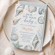 Sea You Soon Blauwe Schelpen Baby Shower