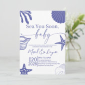 Sea You Soon Blue Scallop Shell Boy Baby Shower  Kaart (Staand voorkant)