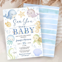 Sea You Soon Boy Baby Shower Cute Oceaan Uitnodigi