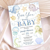 Sea You Soon Boy Baby Shower Cute Ocean Invitation Kaart