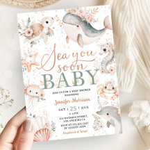 Sea You Soon Boy Baby Shower Roze Bloemen Oceaan