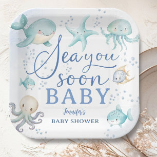 Sea You Soon Boy Blue Ocean Baby Shower Papieren Bordje