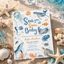 Sea You Soon Coastal Baby Shower Invitation